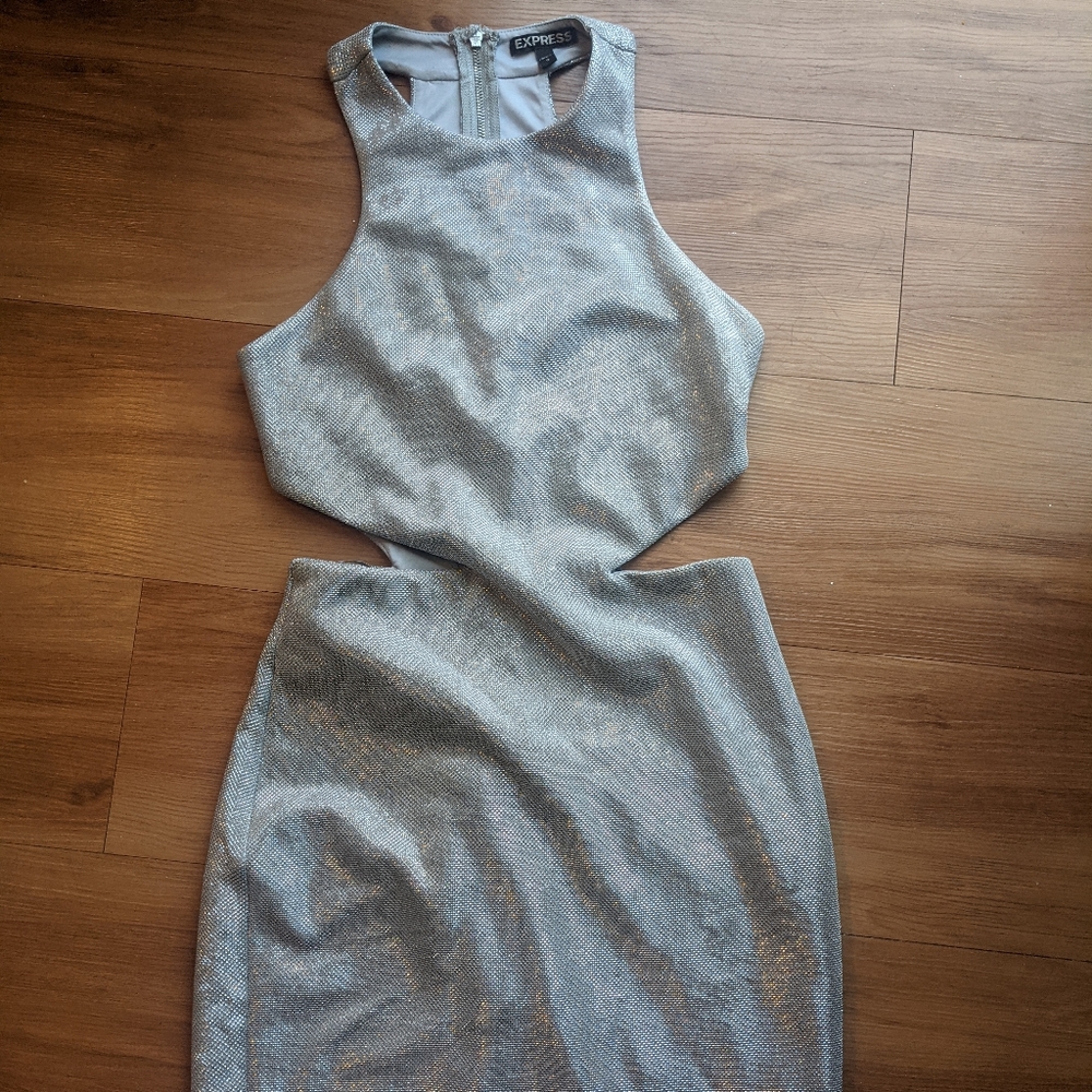 Express Size 0 Glittery Silver Cocktail Dress